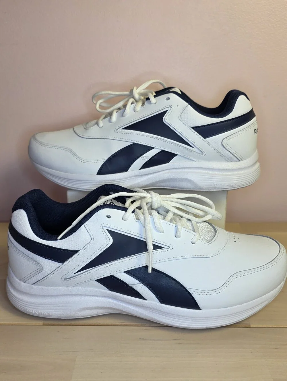Reebok White and Navy Men's Lace-Up Sneakers